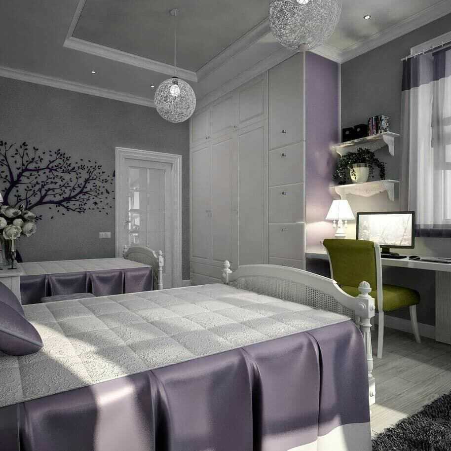 Спальня В Фиолетово Серых Тонах