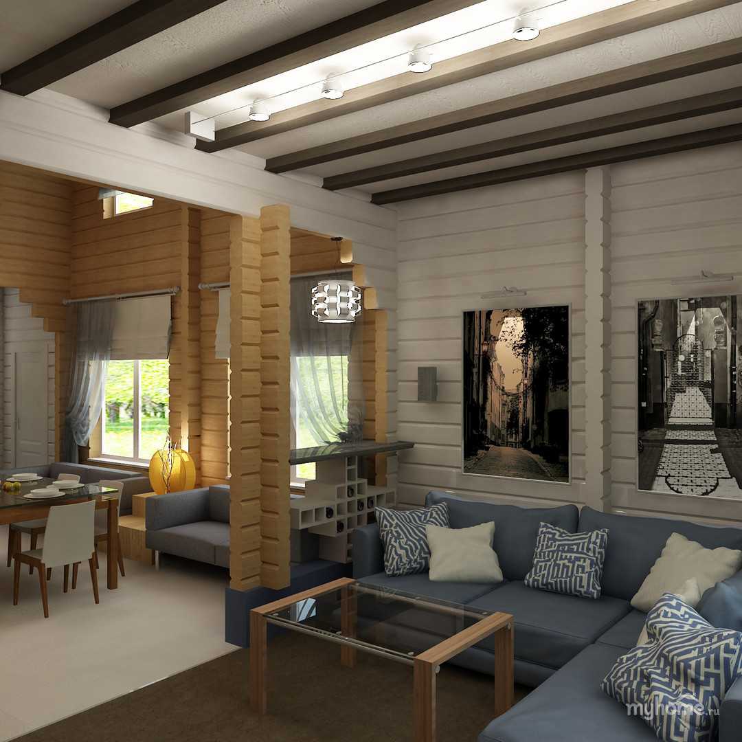 Интерьер гостиной в деревянном доме из бруса: фото дизайна совмнных .