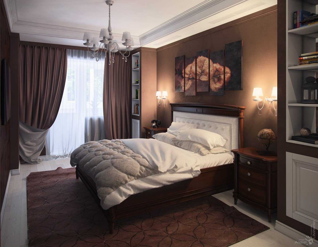 спальня в классическом стиле с темной мебелью