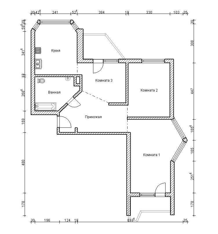 Этапы перепланировки трехкомнатной квартиры в панельном доме