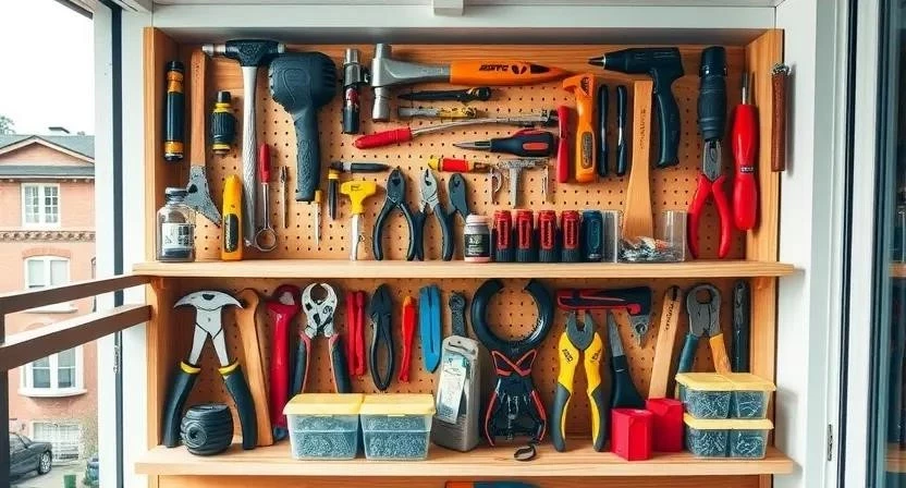 Стеллаж для инструментов в торце балкона своими руками