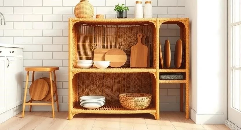 Мебель из ротанга в интерьере кухни