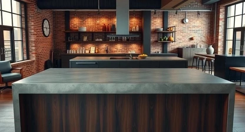 Бетонные столешницы для кухни в стиле лофт