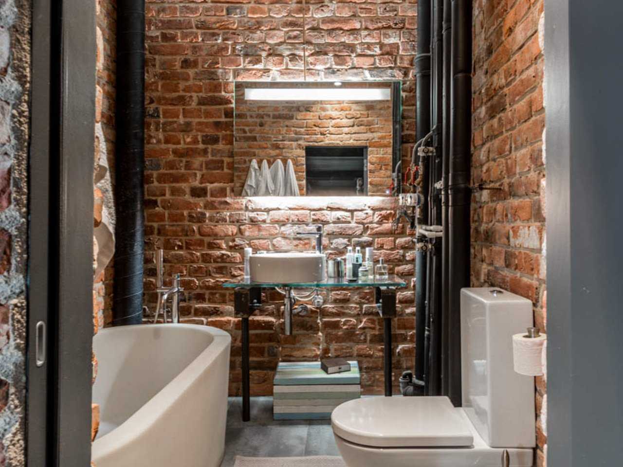 Ванная комната в стиле лофт: мебель, дизайн туалета, душевой и санузла
 - 20 фото
