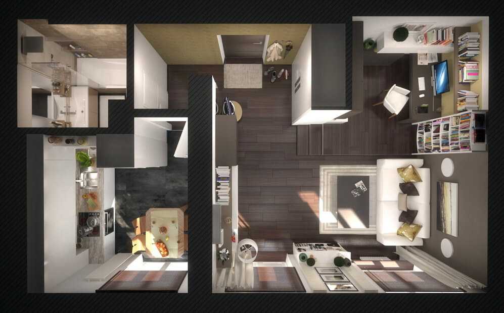 Дизайн квартиры 35 кв. м.– фото, зонирование, идеи обустройства интерьера