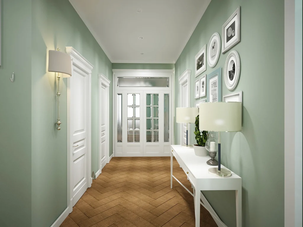 Дизайн прихожей, коридора в частном деревянном доме с окном: интерьер, варианты отделки стен, проект
 - 44 фото