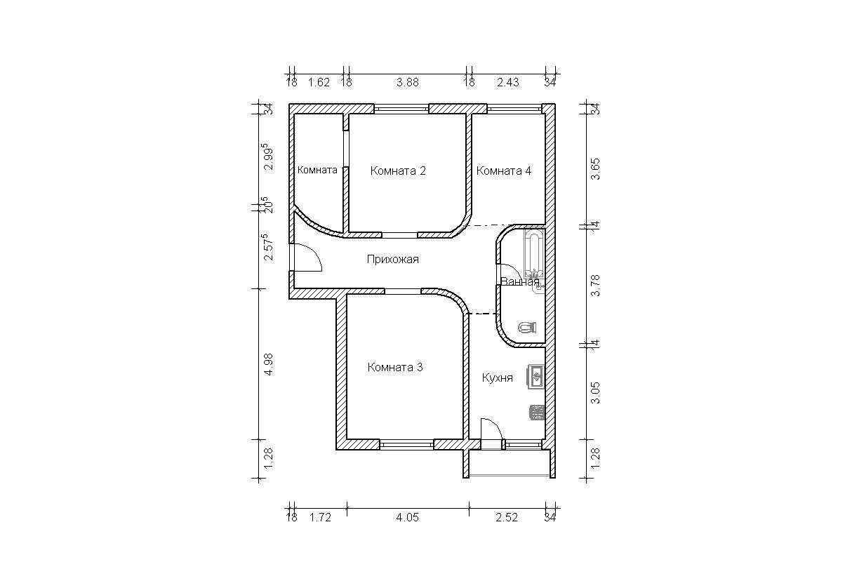 Дома серии п-46: типовая планировка 1, 2-х и 3-комнатных квартир с размерами, балкон