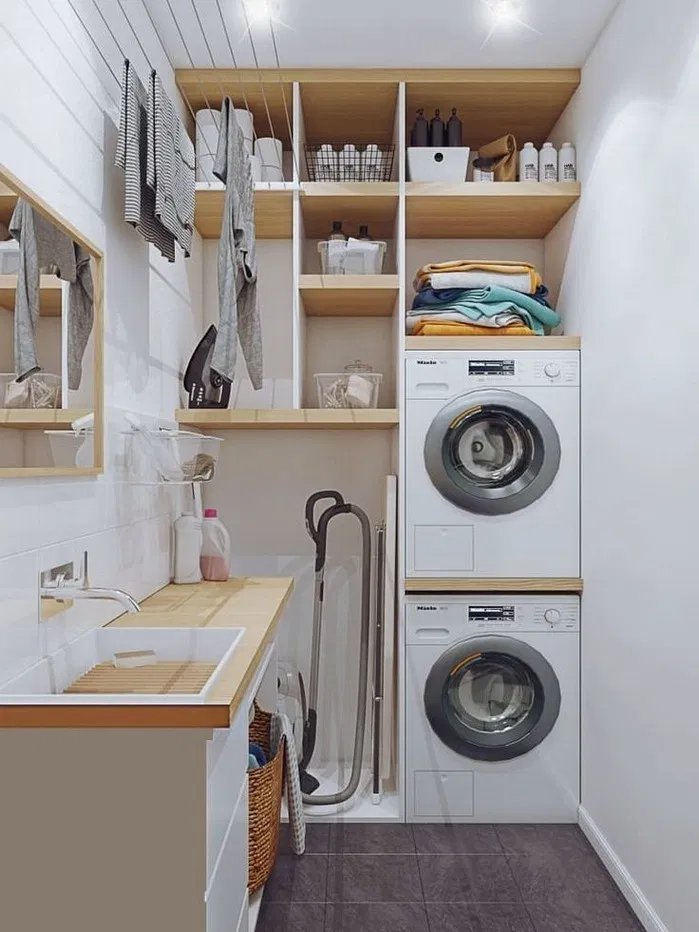 Стиральная машинка в ванной комнате - дизайн, варианты размещения, подвод коммуникаций и особенности сочетания с дизайном интерьера
