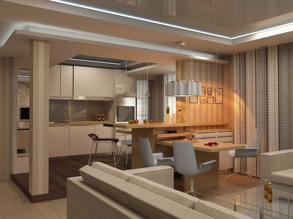 Кухня с гостиной в студии: 100 фото дизайна совмещенного помещения