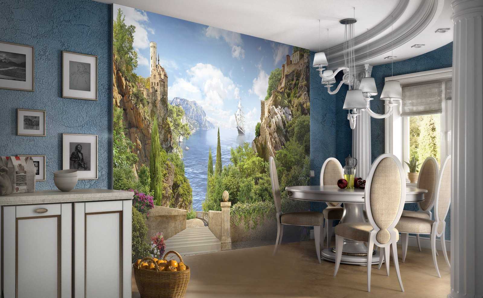 Фрески в интерьере гостиной на стену (50 фото идей)