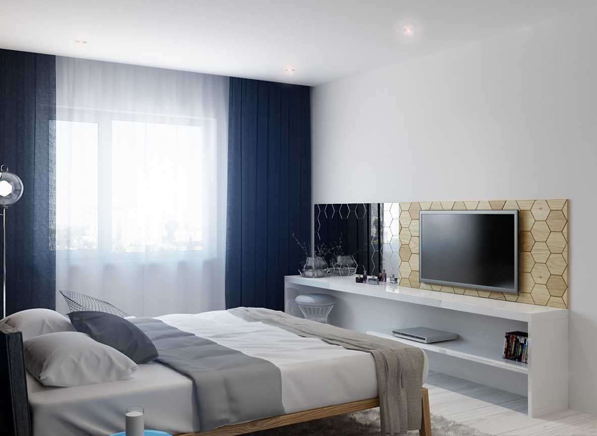 Телевизор в спальне: фото на стене возле шкафа-купе, выбор высоты для кронштейна