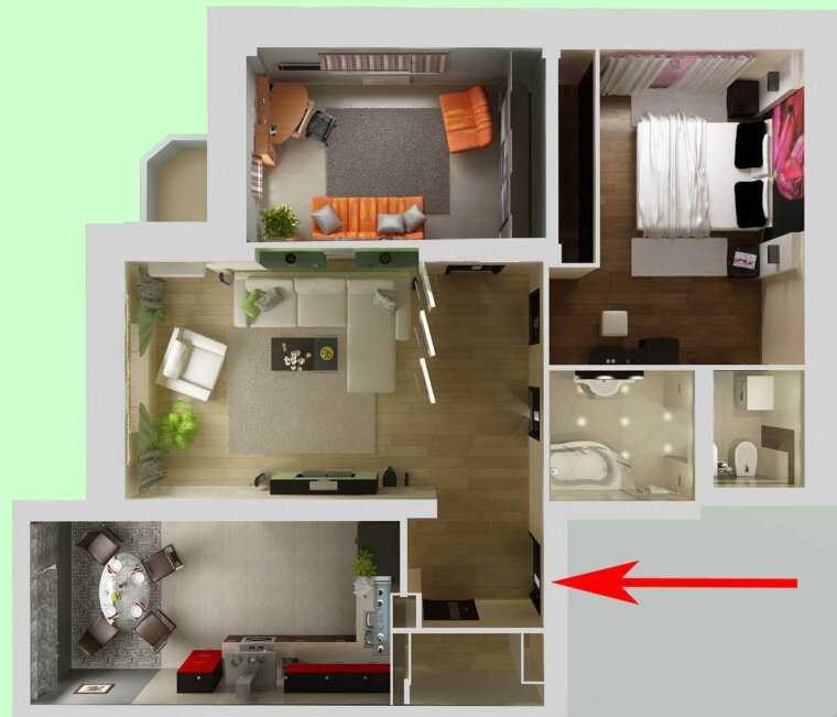 Дизайн интерьера средней квартиры  (от 31 до 59 кв.м.)