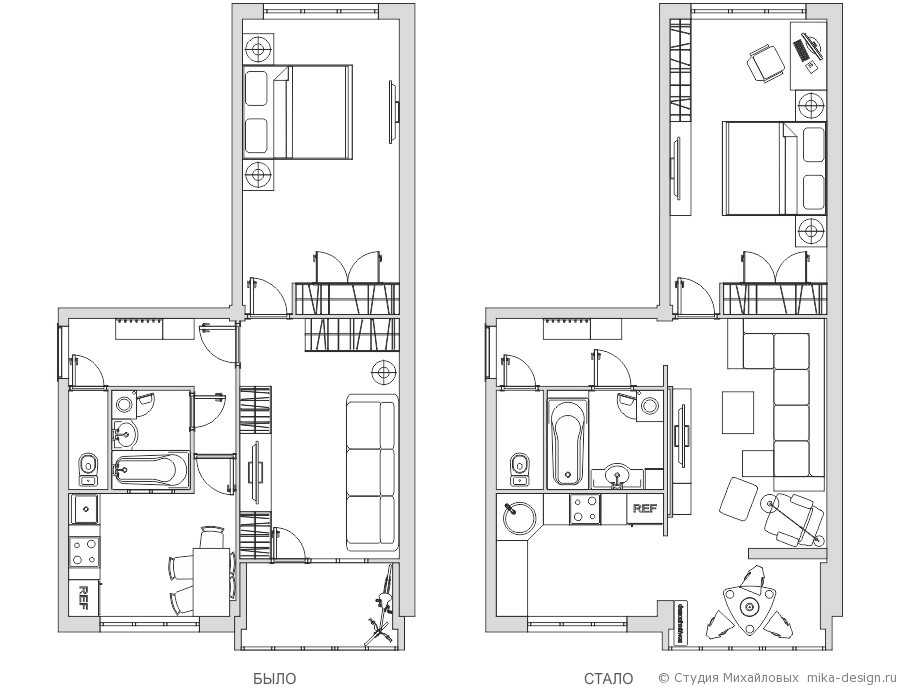 Перепланировка хрущевки: фото дизайна 2-комнатной квартиры