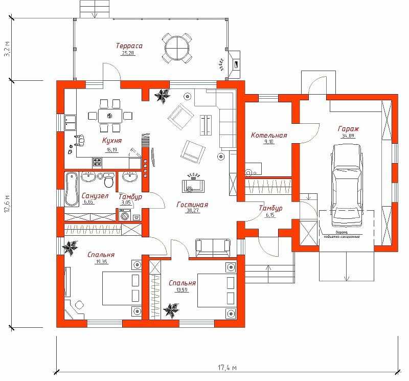 Проекты одноэтажных домов с гаражом для авто и самыми удобными планировками – советы по ремонту