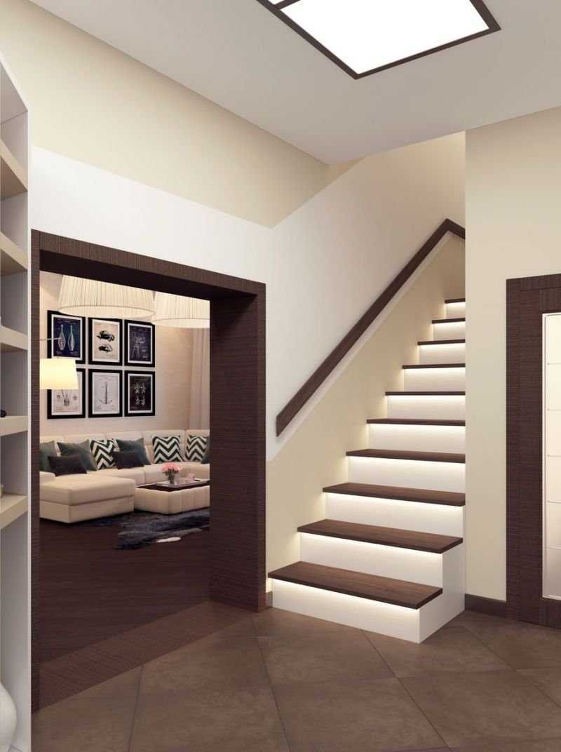 Дизайн холла с лестницей на второй этаж - оформление интерьера в частном загородном доме, отделка прихожей, лестничного пролёта + фото