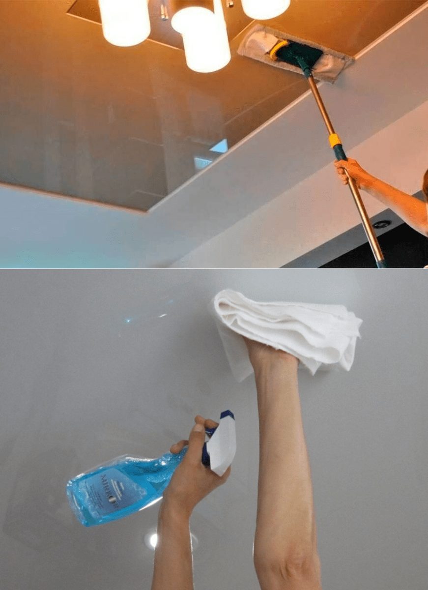 Как отмыть пятна на натяжном потолке: причины появления, способы борьбы, моющие средства