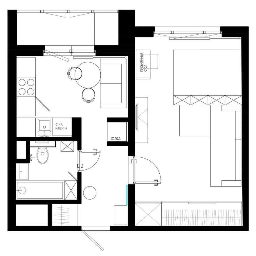 Дизайн однокомнатной квартиры 33 кв.м. - 90 фото интерьеров, идеи ремонта и отделки
