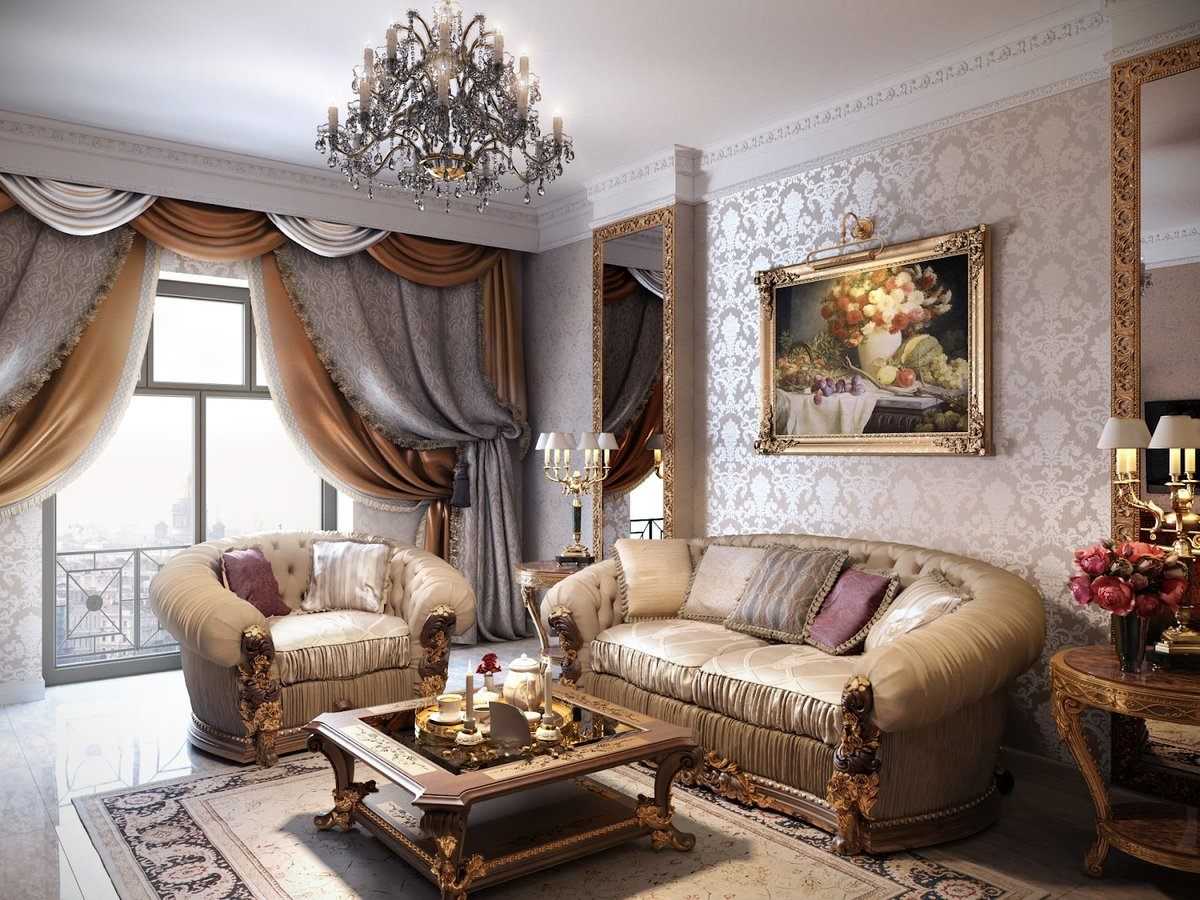 Современная гостиная в стиле барокко  это роскошь и элегантность Смотрите фото лучших дизайнерских идей по оформлению интерьера гостиной